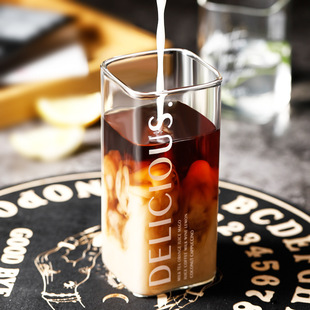Creative square water Cup ins Wind high color value transparent glass cup milk tea coffee milk beverage cup wholesale