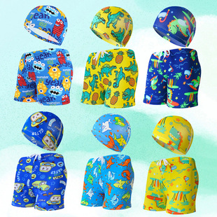 Children's swimming pants with swimming cap set comfortable fashion camouflage cartoon swimming trunks boxer comfortable children's beach shorts