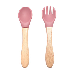 Cross-border children's silicone spoon fork baby eating training spoon soft tableware fork food grade baby complementary food