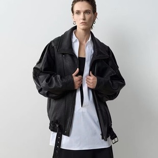 Long Sleeve American Style High Street Maillard Style Vintage Antique Crafts Leather Clothes Street High Style Leather Jacket for Men and Women