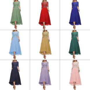 Amazon AliExpress European and American foreign trade chiffon lace elegant sleeve multi-color large evening dress dance dress