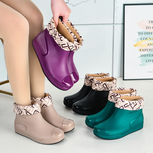 New fashion rain shoes women's water shoes waterproof non-slip rain boots velvet low tube rubber shoes overshoes low short tube rain shoes
