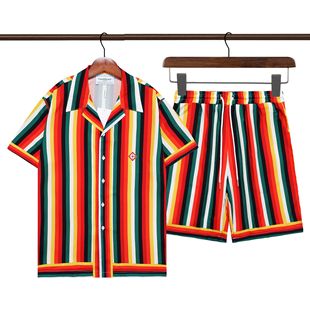 Cross-border Casablanca Casa Blanca 2023 new fancy short-sleeved shirt cardigan short-sleeved two-piece set