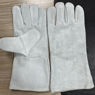 BC Full Cowhide Welding Gloves Double Thickened Welding Heat Insulation Wear-Resistant Longer Welder Gloves BBQ Barbecue Gloves