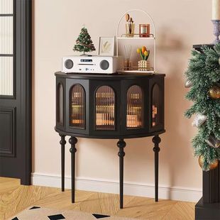French Style Entrance Cabinet Living Room Sofa Side Cabinet Black Semi-circular Entrance Table Storage Rack Corner Bucket Cabinet at Corridor End