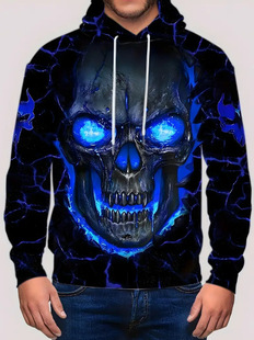 Cross-border new men's simple mature printing 3D hoodie air layer wholesale now make pocket sweater