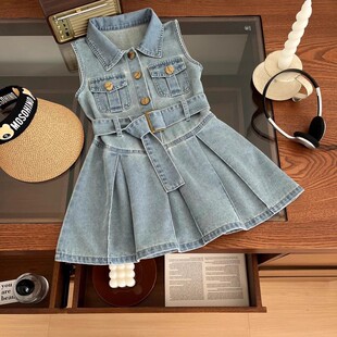 Girls' dress Summer 2025 New Children's Korean-style Sleeveless Vest Princess Dress Styline Summer Denim Dress Trendy