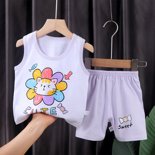 Children's Vest suit Summer Cotton New Girls' Shorts Clothes Baby Korean Boys' Sleeveless suit Children's Clothing