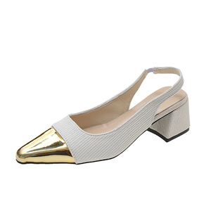 Chanel Style Thick Heel High Heel Shoes French Small Sandals Women's 2024 Spring and Summer New Elegant Square Toe with Skirt Shoes