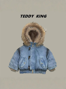 Teddy king детская одежда толстый пуховик чрезвычайно холодный 90 плюшевый кожаный воротник джинсовая куртка прилив