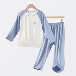 Children's Pajamas Spring and Autumn Boys' Modal Autumn Clothes Long Johns Long Johns Nine-point Sleeve suit Girls' Air Conditioning Home Clothes