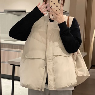 Korean Style Cotton Vest Women's Short 2023 Autumn and Winter New Style Collar Loose Casual Vest Jacket Trendy for Small Women