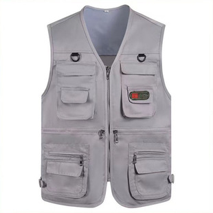 10 Pocket Spring and Autumn Middle-aged Men's Outdoor Vest Multi-Pocket Fishing Mountaineering plus size Waistcoat