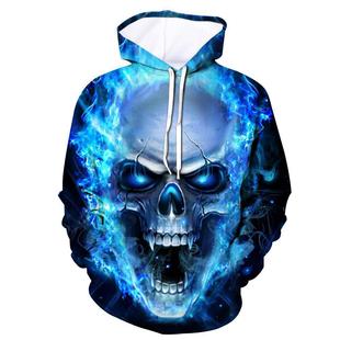 2023 cross-border new Halloween horror devil skull 3D digital printing men's hooded sweater