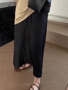Korean-style elastic drape pleated texture skirt women's summer new fashion elegant high waist slimming long skirt