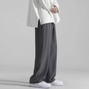 Foreign trade wholesale ice silk vertical pants men's summer tide brand durable loose straight wide leg thin casual long pants