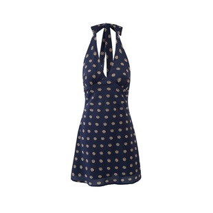 L25102-25 Spring New European and American Retro Polar Dot Printing Strap Neck Hot Girl Sexy Slim Fit dress