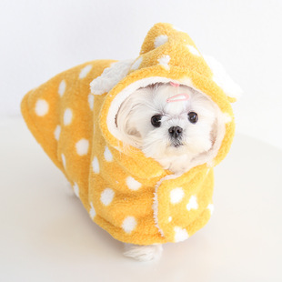 Petstyle polka dot Bear Cape nightgown autumn and winter thickened Cape method Dou Teddy pet clothes home clothes
