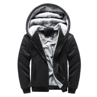 Cross-border foreign trade Winter New Sports European and American men's thick sweater fleece-lined zipper cardigan color matching hooded coat for men