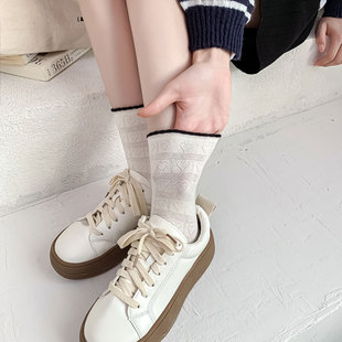 2023 New Love Relief Pattern Thin Women's Socks Academic Style Black and White Bubble Curl Mid-length Socks