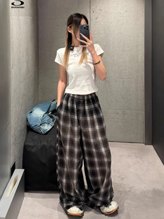 Qiu Xiaoqiu 2025 Paris New Plaid Library Stitching Heavy Industry Washing Water-made Old Spray Ma Ji Loose Straight-through Casual Pants