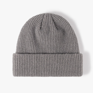Hat Women's Autumn and Winter New Knitted Hat Men's Soft and Comfortable Cold-proof Warm Wool Hat Solid Color Curled Fashion Cold Hat