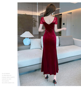 Sexy Nightclub Black Dress Pure Lust Lace See-through Short-sleeved Slim-fitting Hip-covering Slit Evening Dress Female Technician