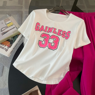 2024 Summer Letter Loose T-Shirt Shorts Slimming All-match European Fashion Casual Sports suit Two-piece 9364