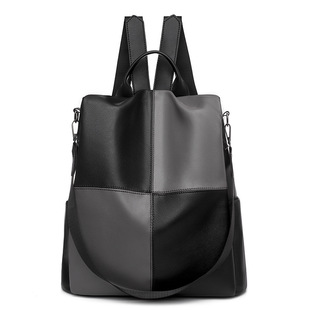 2021 New Spring and Summer Fashionable Stitching Color Contrast Soft Leather Backpack All-match Large Capacity Anti-theft Women's Backpack
