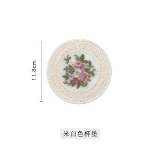 ins French Retro Embroidered Coaster Round Lace Hollow Embroidered Heat Insulation Mat Placemat Photo Props