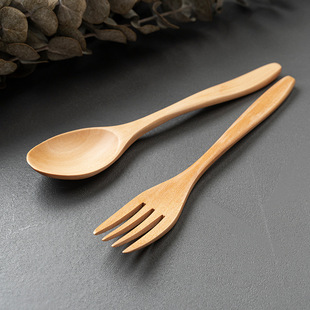 Japanese-Korean Style Wooden Tableware Spoon Fork Chopsticks Wooden Spoon Three-piece Set Long Handle Couple Children's Fork Spoon Chopsticks Portable Tableware