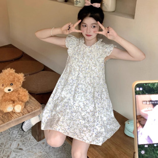 French Style Sweet 2025 Summer Dress Cute Floral Fidget Sleeve plus size dress Women Loose Sleeveless Short Skirt for Women