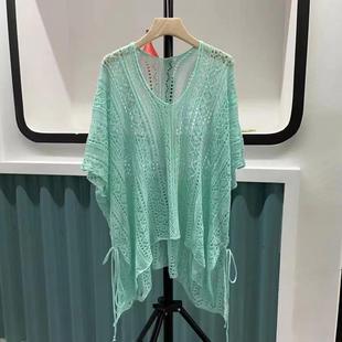 Summer Women's Cross-border Pure Desire Hollow-out Lace-up V-neck Knitted Top Lazy Styish Mid-length Bat Sleeve Blouse
