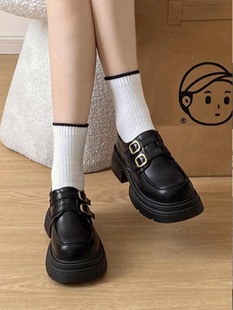 All-match Thick-soled Loafers Women's 2024 Spring and Autumn New British-style Leather Shoes with Belt Buckle Single-layer Shoes with Skirt