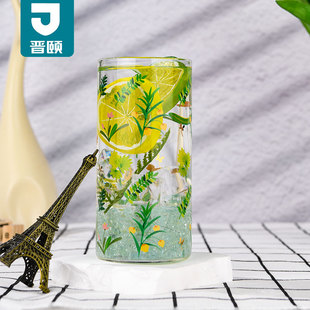 Summer Hand-painted Leaves Series High Straight Water Cup Small Fresh Household Crystal Transparent Glass Juice Water Cup