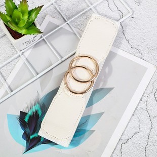 European and American cross-border popular women's waist seal all-match Fashion double circle smooth buckle elastic waist decoration dress women