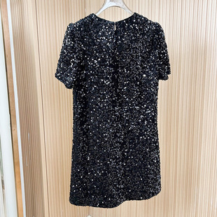 Spring 2025 New Arrival Party Light Luxury Sequin Metal Bow dress Black Dress