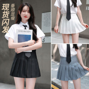Pleated Skirt Women's ins Skirt All-Match Slim A- Line Skirt High Waist College Skirt Small Hot Girl Anti-Light Skirt
