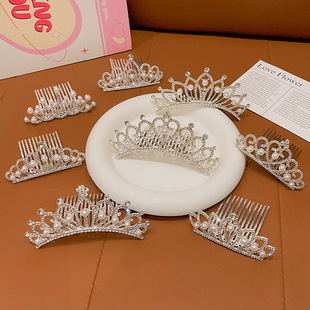 Crown Headwear Women's Children's Rhinestone Hair Accessories Girl's Princess Baby's Birthday Photo Crown Hair Card Headwear