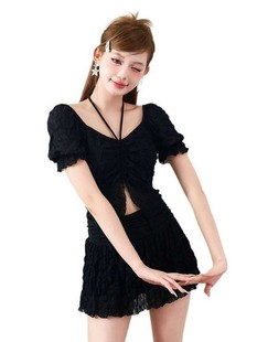 New swimsuit female split lace two-piece solid color conservative slim water park Yiwu swimsuit manufacturers wholesale
