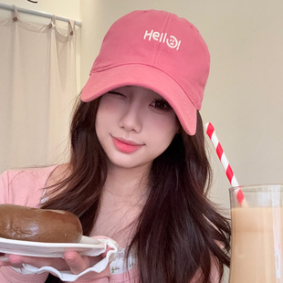 Korean style wide brim small hello hot label cap letter embroidery baseball cap men's and women's big head hat