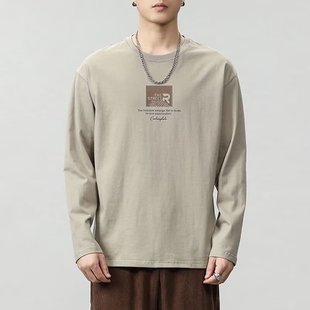 2024 Autumn New Printed Long-sleeved T-shirt Men's Spring and Autumn Fashionable All-match Cotton Inner Base-layer Shirt Autumn Long-sleeved
