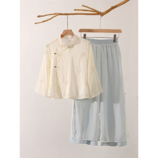 2025 Summer New Fresh Retro Artistic Daily New Chinese Style Improved Collar Tang Dress Simple Loose suit