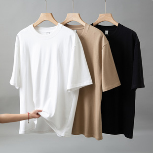 Мужская одежда с текстурой oversize сплошной цвет большой белый T тяжелый хлопок 360g Гонконг ветер прилив большой выпуск футболки с короткими рукавами