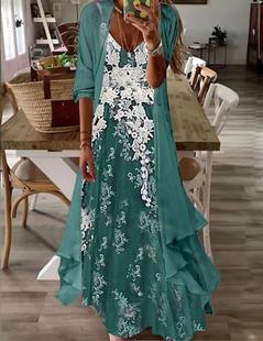 Cross-border independent station Amazon AliExpress 2023 two-piece half-sleeve printed casual retro sexy dress