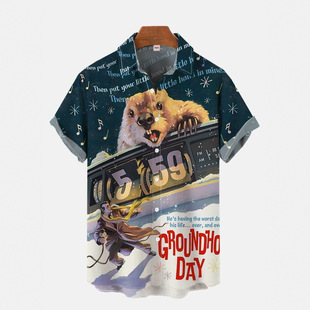 Summer Men's Short-sleeved 2025 Casual American Style Retro Style Top 3D Digital Print Lel Collar Shirt