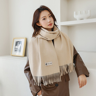 Cashmere Scarf Women's Autumn and Winter High-end Sense Thickened Warm Solid Color Scarf All-match Couple Wool Scarf Wholesale
