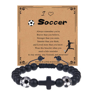 Fashion Sports Style Natural Stone Football Bracelet Frosted Stone Cross Woven Bracelet Basketball Tennis Card Bracelet