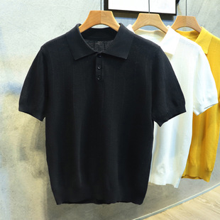 Knitted Polo Men's Short-sleeved New T-shirt Solid Color Simple Summer Lasel Casual Half-sleeved Top Shoulder Slimming