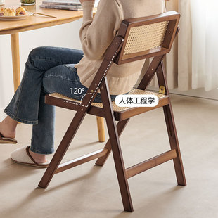Rattan Folding Dining Chair Household Log Style Dining Table Stool Bamboo Backrest Chair Japanese Style Restaurant Leisure Dining Chair
